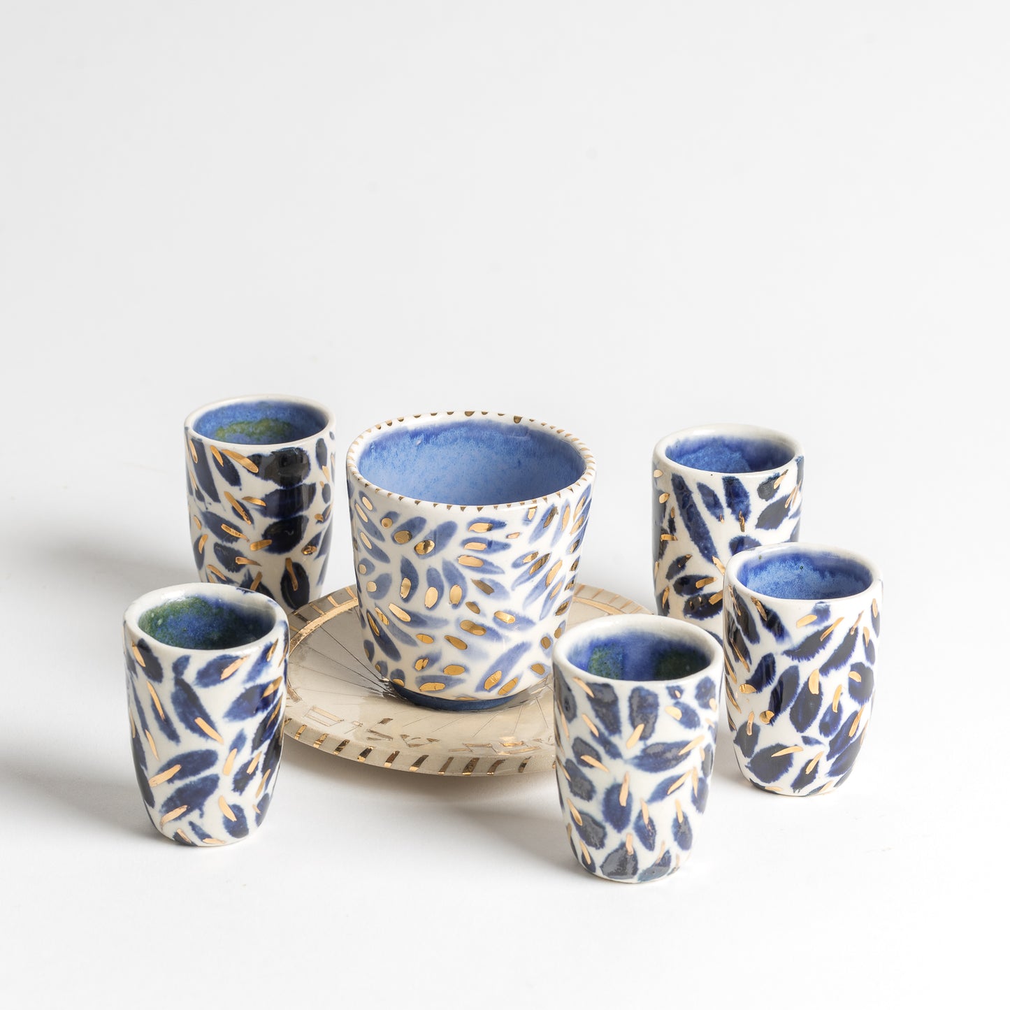 blue leaf kiddush cup and dish