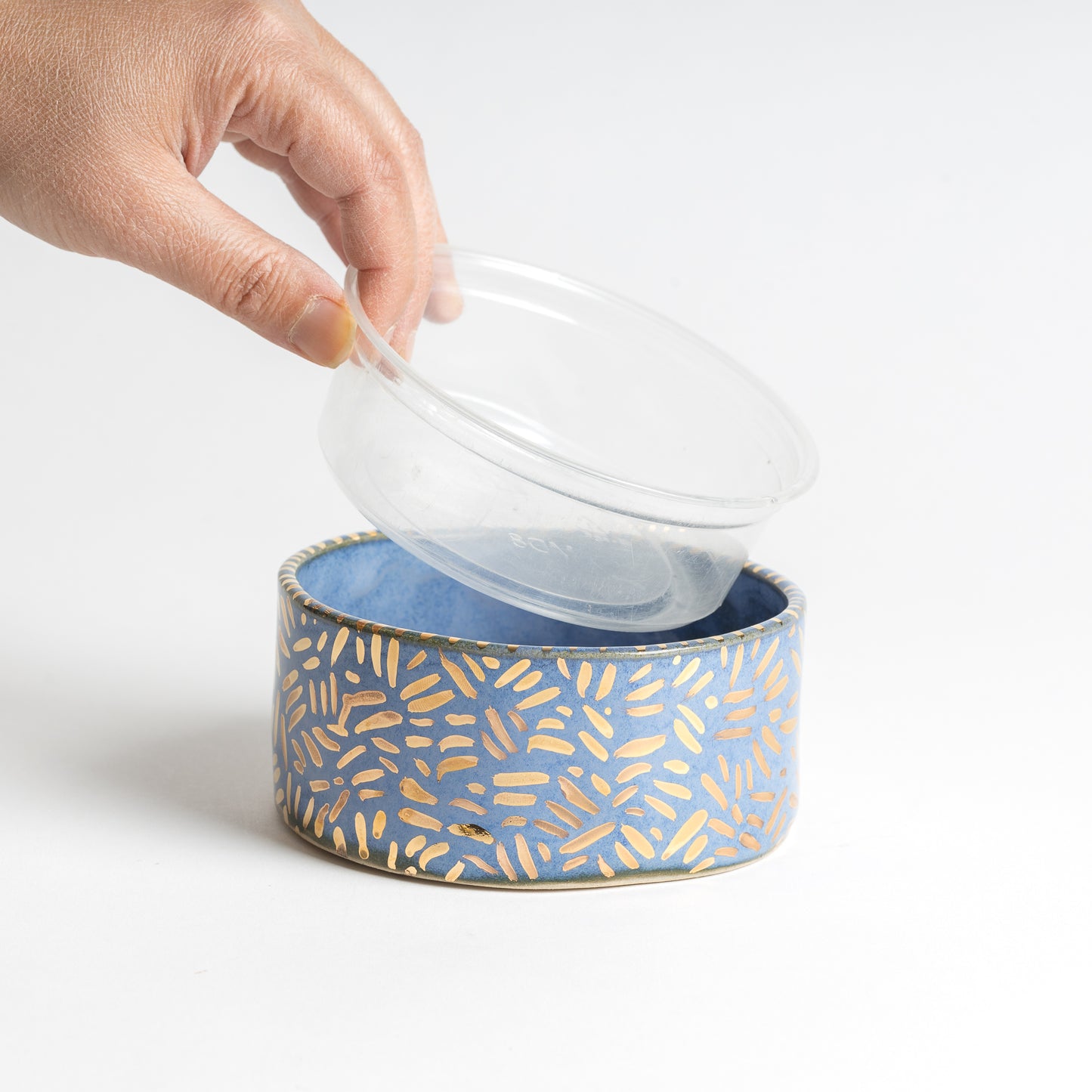 blue and gold leaf bowl