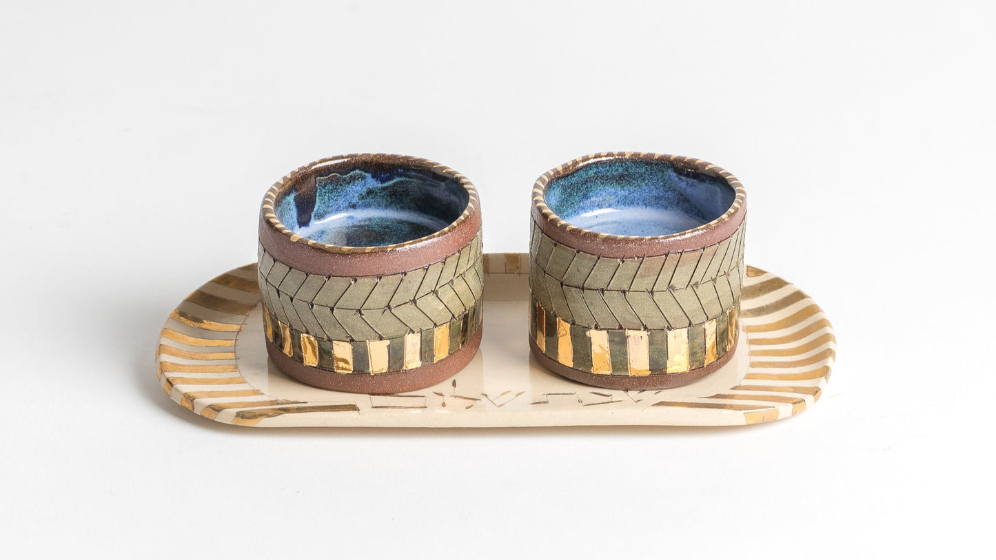 gold line terra cotta Havdalah Set