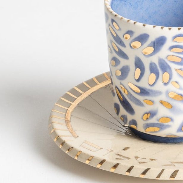 blue leaf kiddush cup and dish