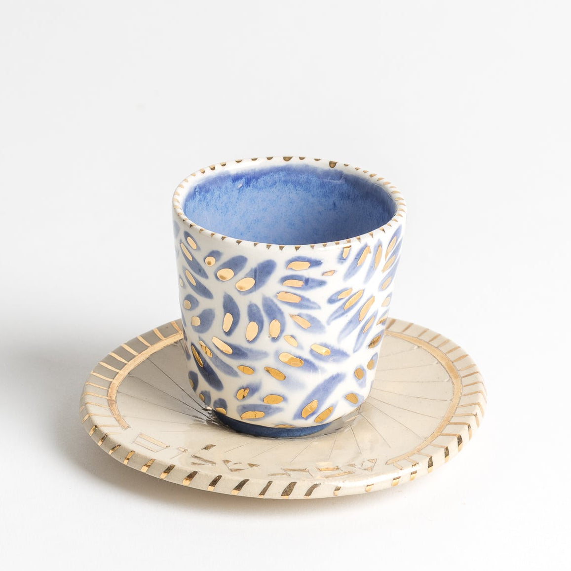 blue leaf kiddush cup and dish
