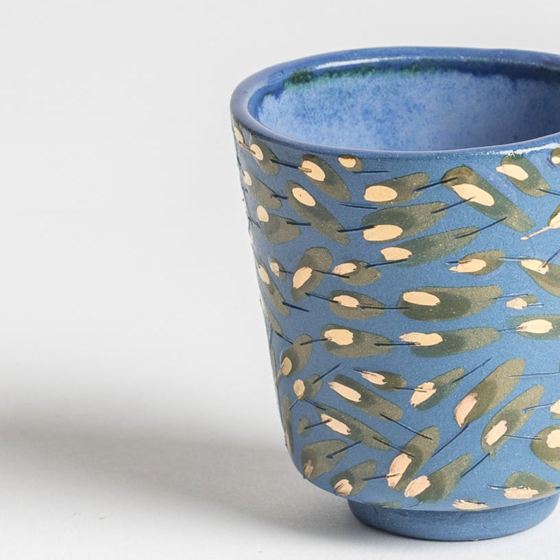 blue peacock kiddush cup