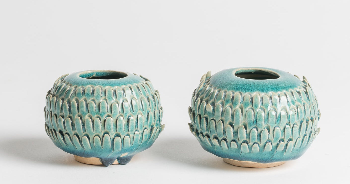 spiky  ball Turquoise candlesticks/pots