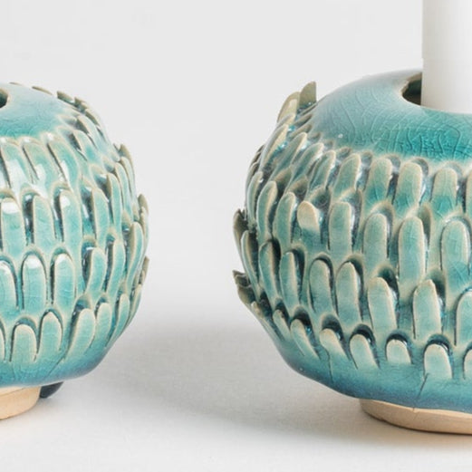 spiky  ball Turquoise candlesticks/pots