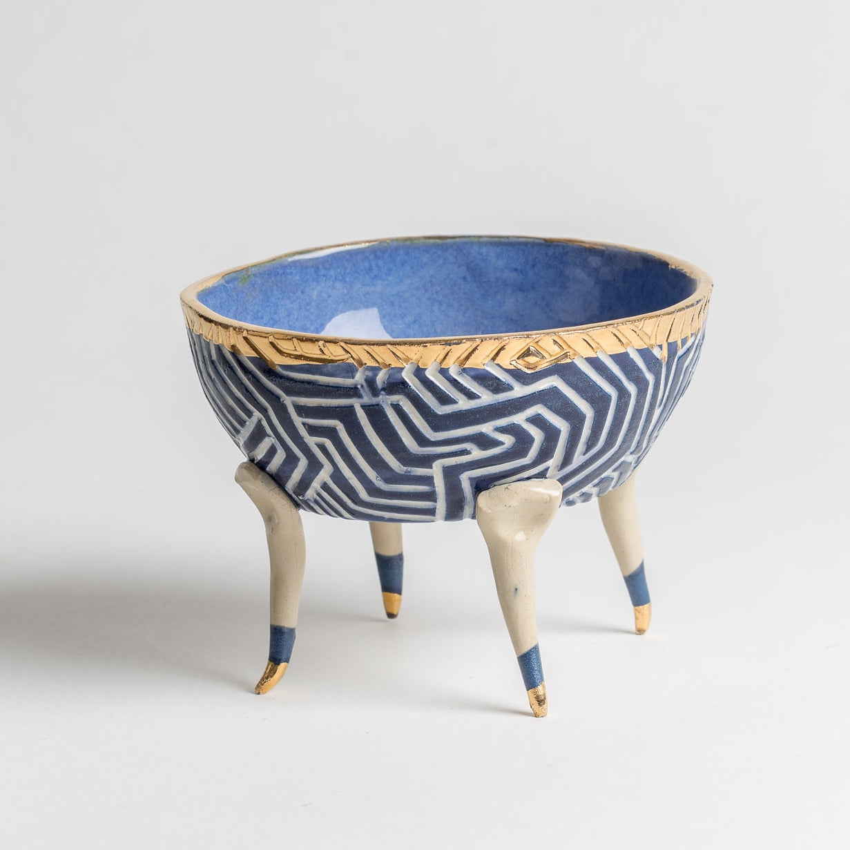 blue and white robot candy bowl