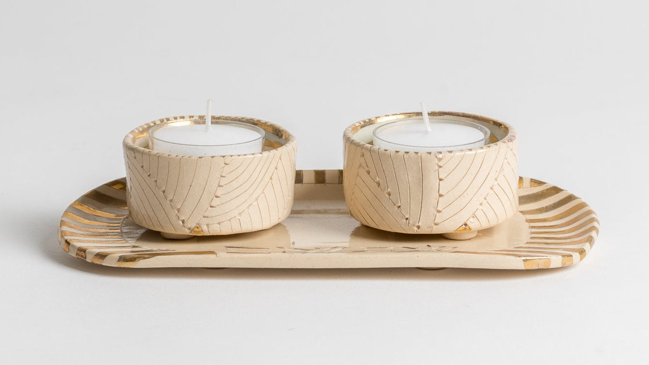 shalom Shabbat candle holders