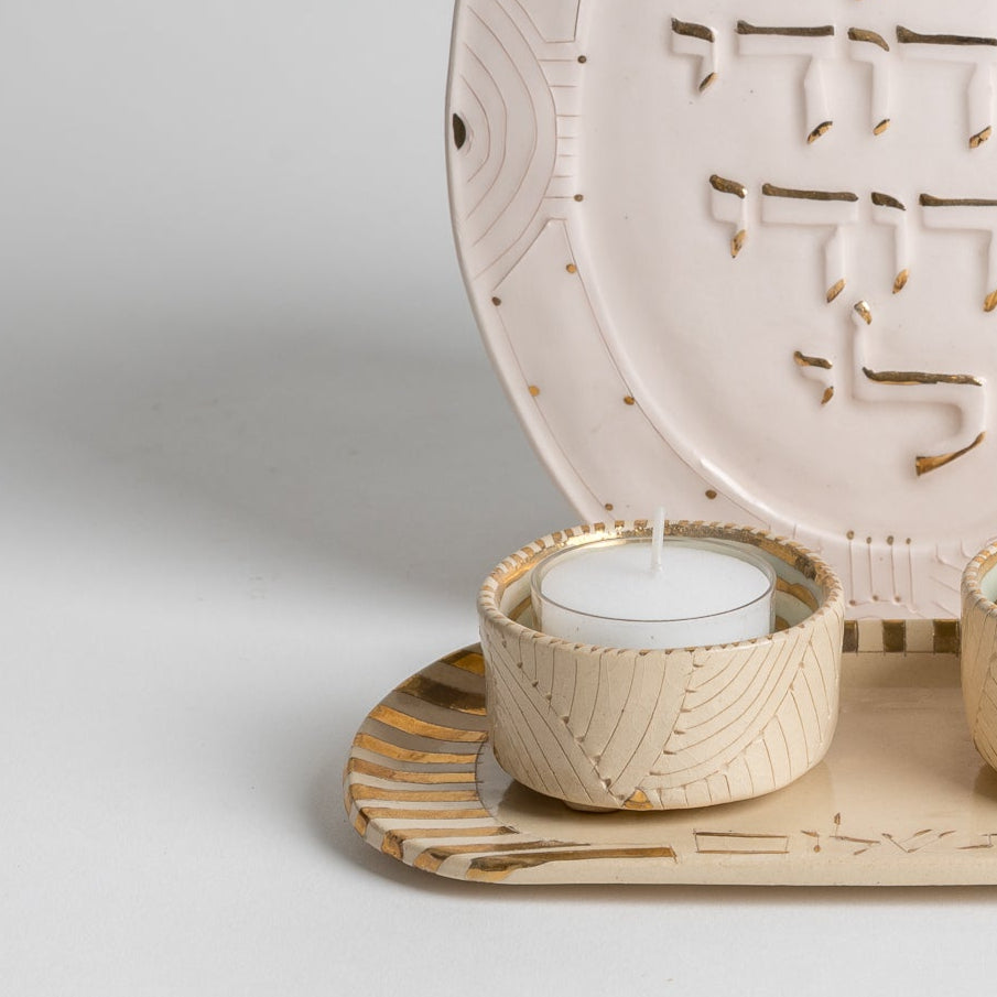 shalom Shabbat candle holders