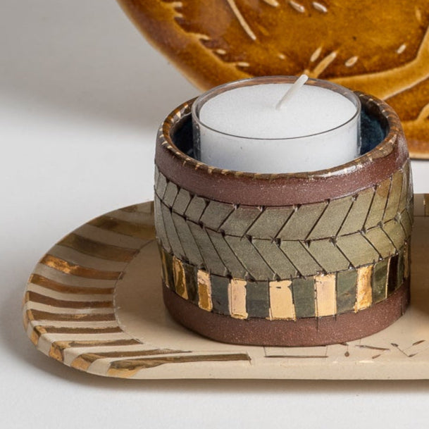 terra cotta earth Shabbat Candle Holder