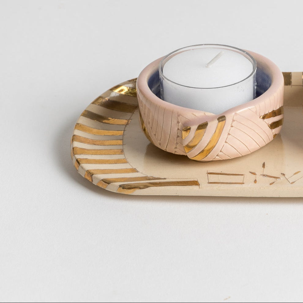 pink and gold cloud shabbat candle holder