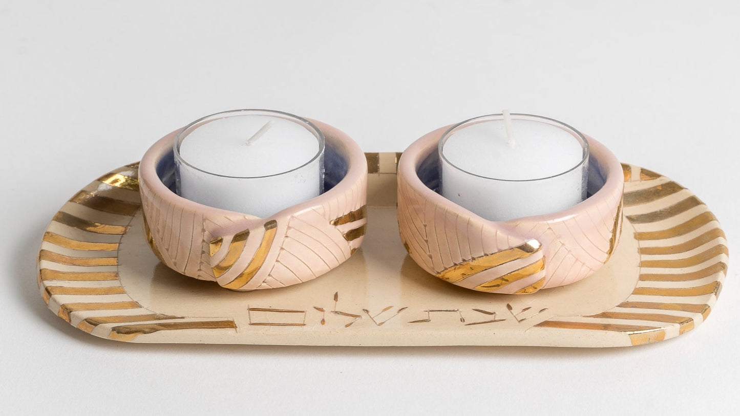 pink and gold cloud shabbat candle holder