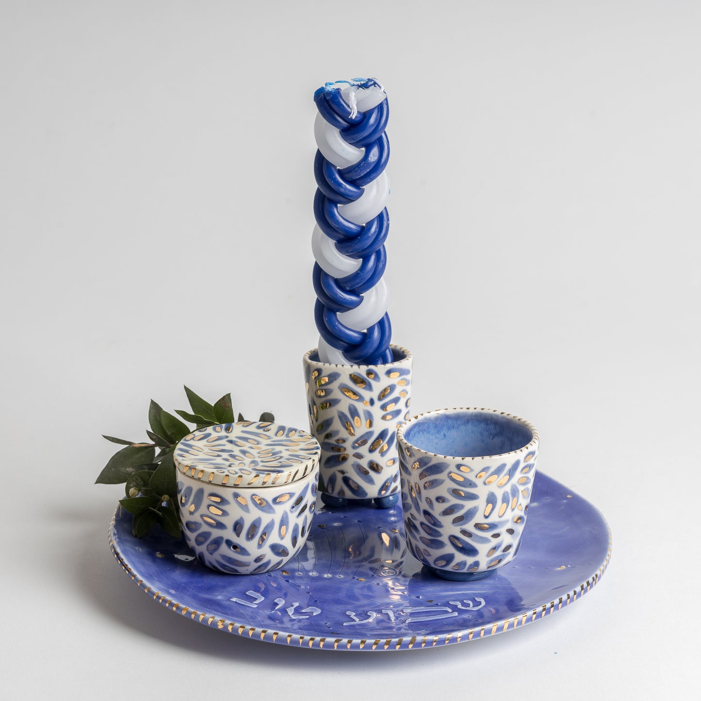 "shavua tov" blue and white breeze Havdalah Set