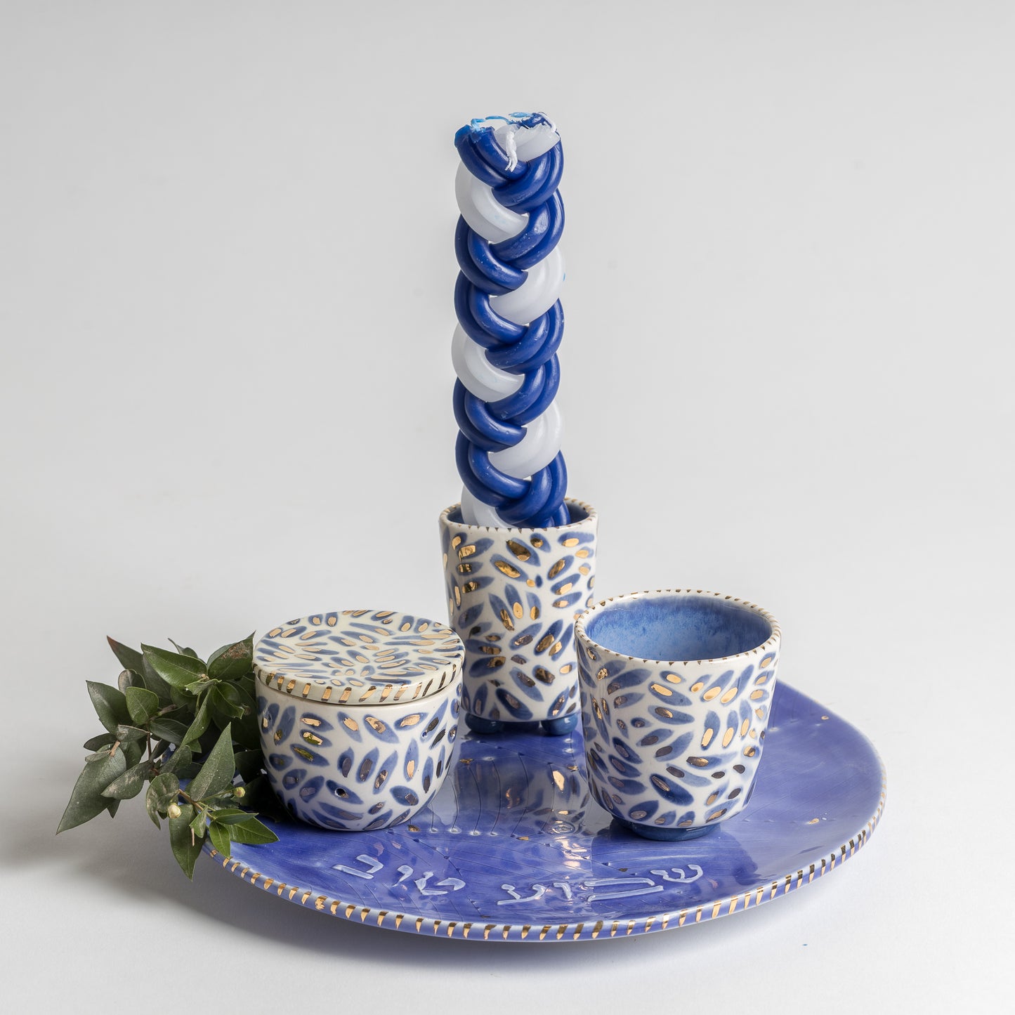 "shavua tov" blue and white breeze Havdalah Set