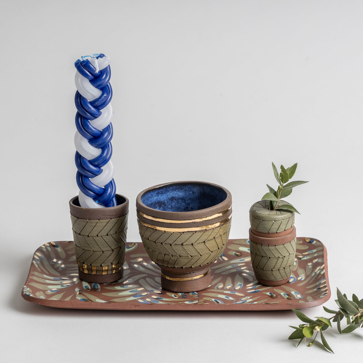 gold line terra cotta Havdalah Set